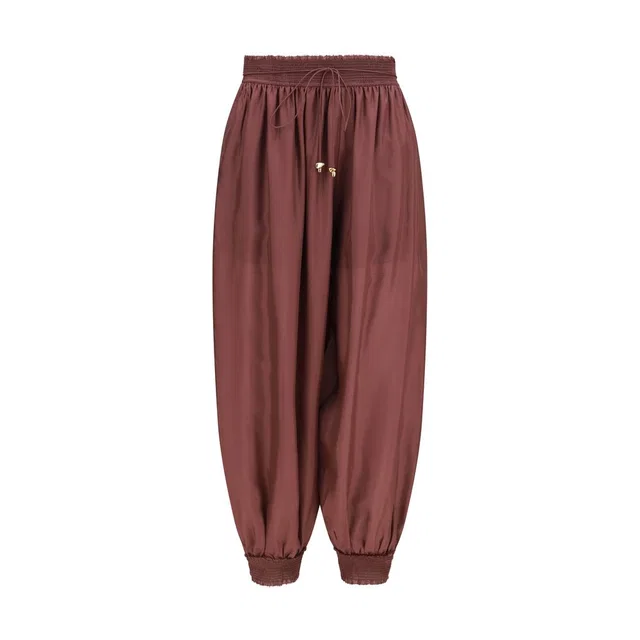 Zimmermann Bordeaux Silk Casual Pants in Burgundy Silk from HEWI