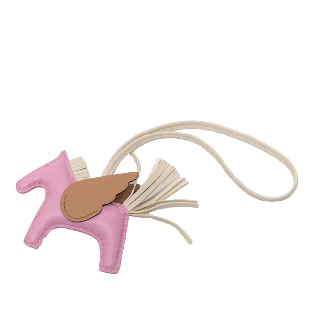 Pink Hermès Milo lambskin and Swift Calfskin Rodeo Pegase Bag Charm PM Key Chain in Pink Swift leather from Designer Revival