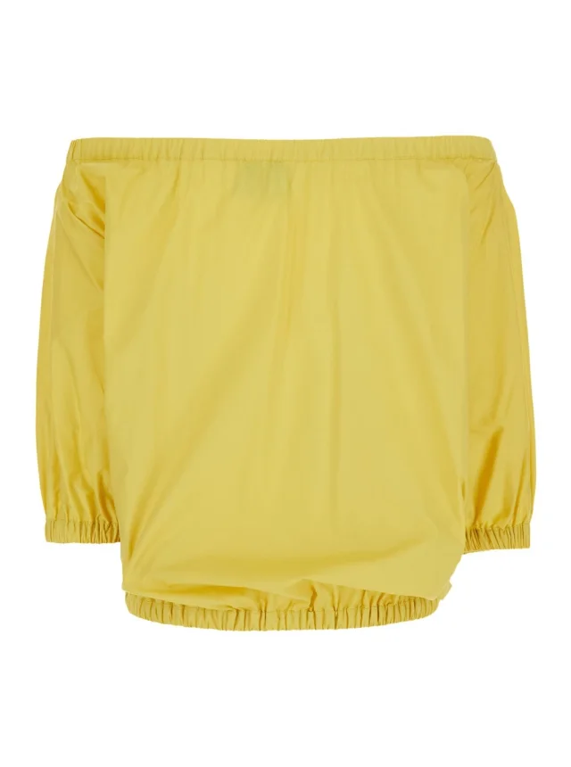 LEPLAIN Yellow off-shouder Top with Short Sleeves in Cotton for Women in Yellow 100% Cotton, photo 3 of 6 from Gaudenzi Boutique