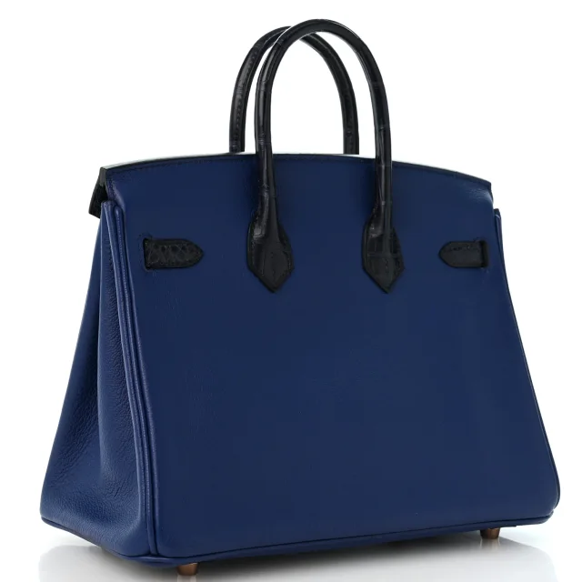Hermès Taurillon Novillo Matte Alligator Birkin Touch 25 Bleu Saphir Marine in Navy Crocodile from FASHIONPHILE, photo 3 of 12