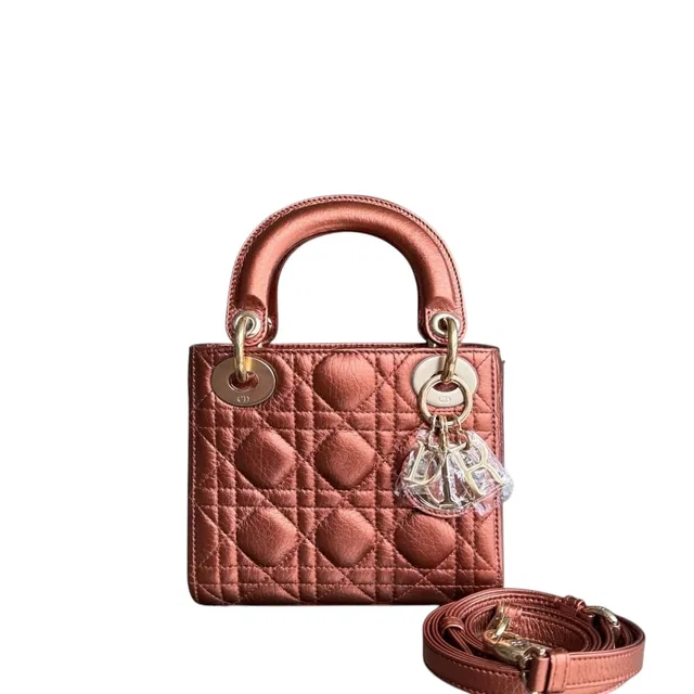 Dior Lady Mini - Cannage Calfskin Brown Gold Hardware Adjustable Strap in Brown Calfskin from Luxury Promise