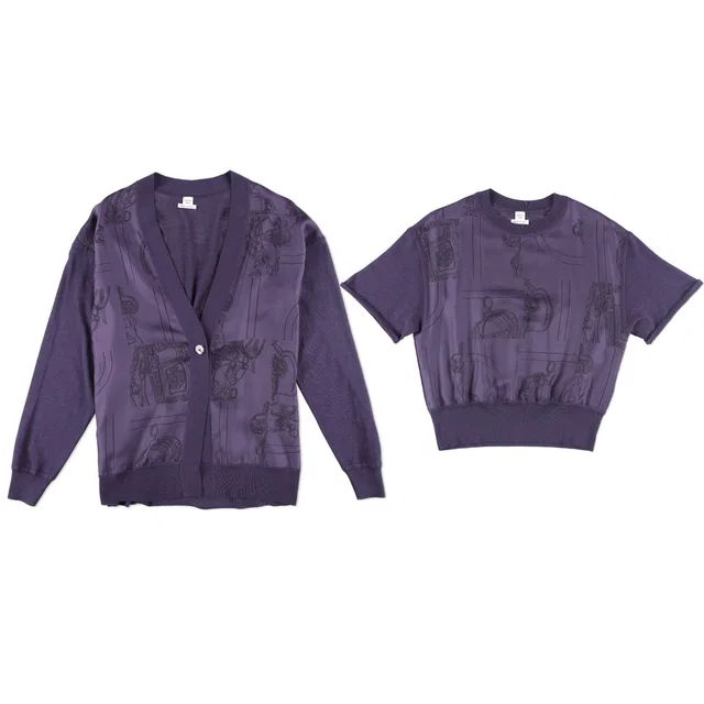 Hermès "En Desordre Finesse" Short-sleeve Twillaine Top & Cardigan in Silk from HEWI