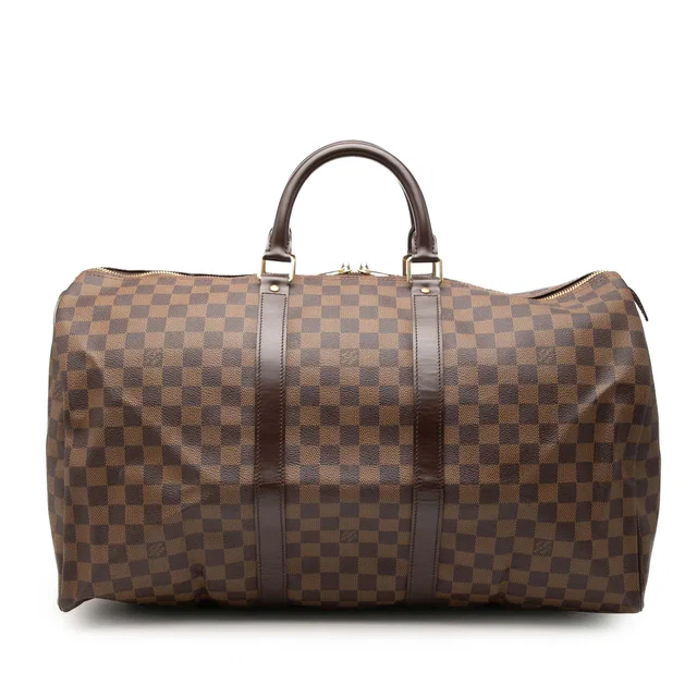 Brown Louis Vuitton Damier Ebene Keepall 50 Travel Bag in Brown Leather from Designer Revival