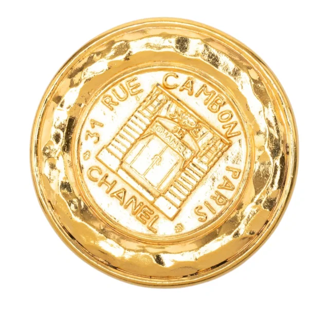 Gold Chanel Gold Plated 31 Rue Cambon Medallion Pin Brooch in Gold from Designer Revival