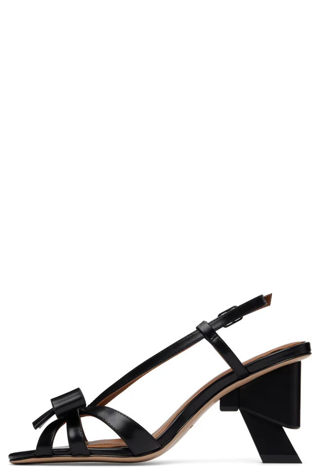SHUSHU/TONG Black Bow Detail Heeled Sandals, photo 3 of 5 from SSENSE