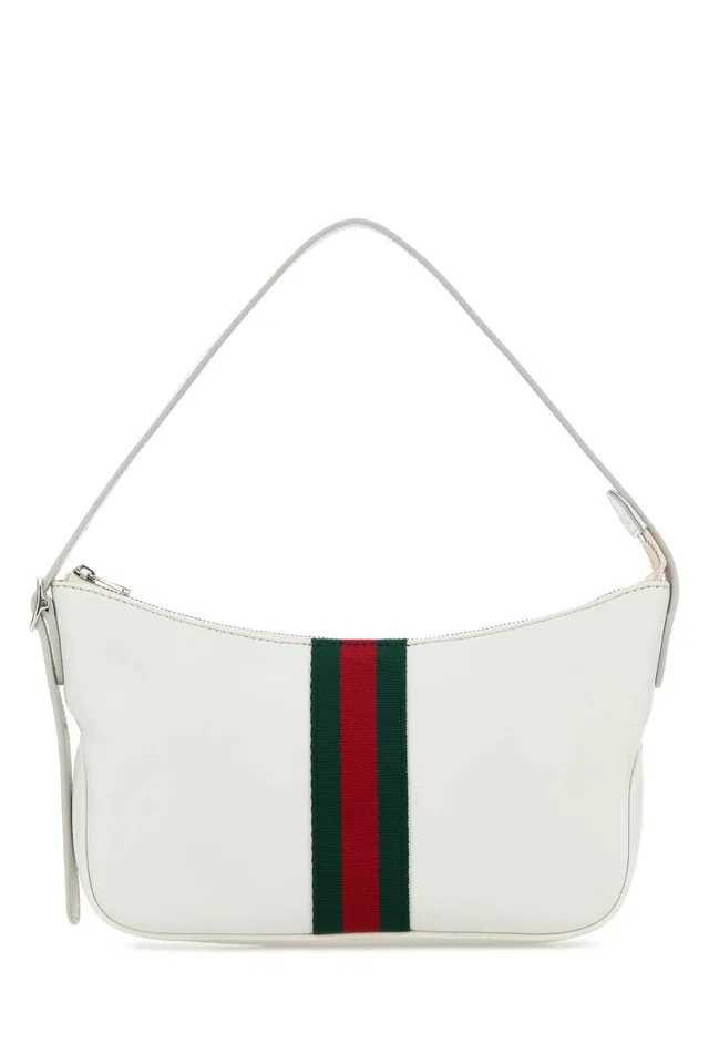 Gucci Web-Striped Leather Shoulder Bag — White in White Leather from HEWI