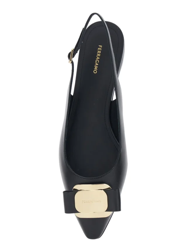 FERRAGAMO 'Zelmi' Black Slingback Ballet Shoes with Logo Plate on the Front in Leather Woman in Black 100% Lamb, photo 7 of 8 from Gaudenzi Boutique