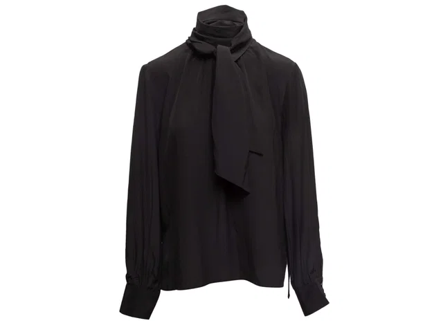 Black Fendi Silk Mock Neck Blouse Size IT 42 in Black Silk from Designer Revival, photo 1 of 1
