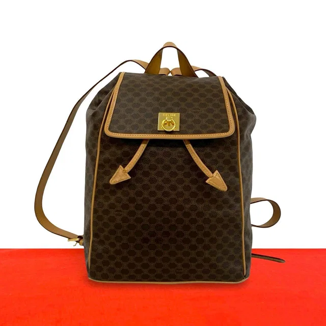 Celine Vintage Ring Macadam Pattern Leather Backpack Brown in Brown Leather from The Reluxe