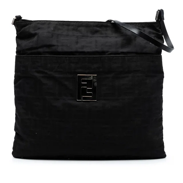 Black Fendi Zucca Canvas Shoulder Bag in Black Canvas from Designer Revival