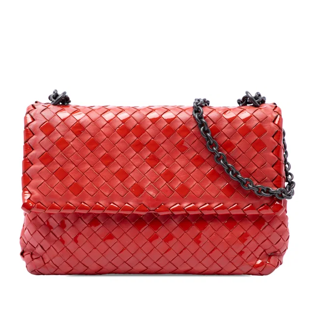 Red Bottega Veneta Small Nappa and Patent Intrecciato Olimpia Shoulder Bag in Red Nappa leather from Designer Revival