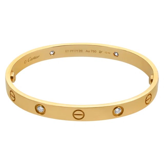 Cartier Love bracelet with 4 diamonds in 18k- Size 17 in Yellow Gold from Gray And Sons