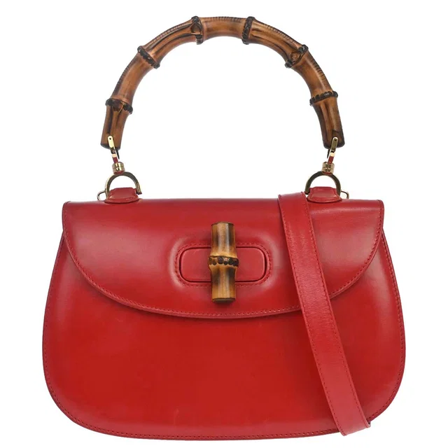 Gucci Red Bamboo 2way Shoulder Handbag in Red Leather from AMORE Vintage Tokyo