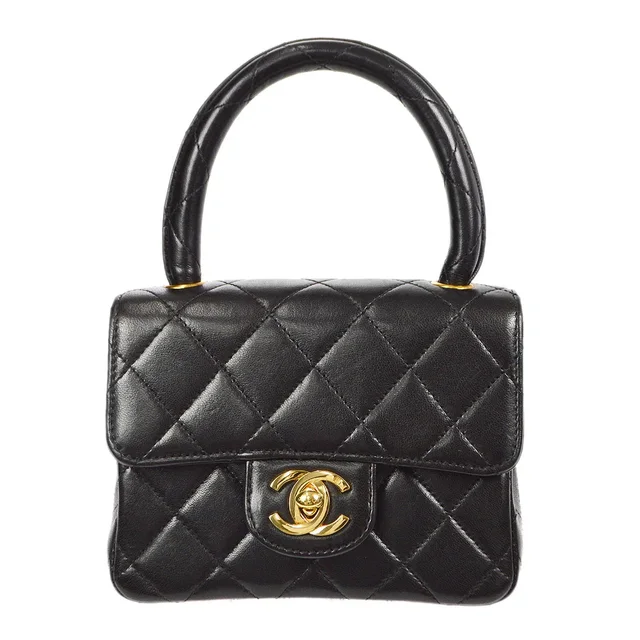 Chanel Classic Flap Micro Square Handbag Black Lambskin in Black Lambskin from AMORE Vintage Tokyo