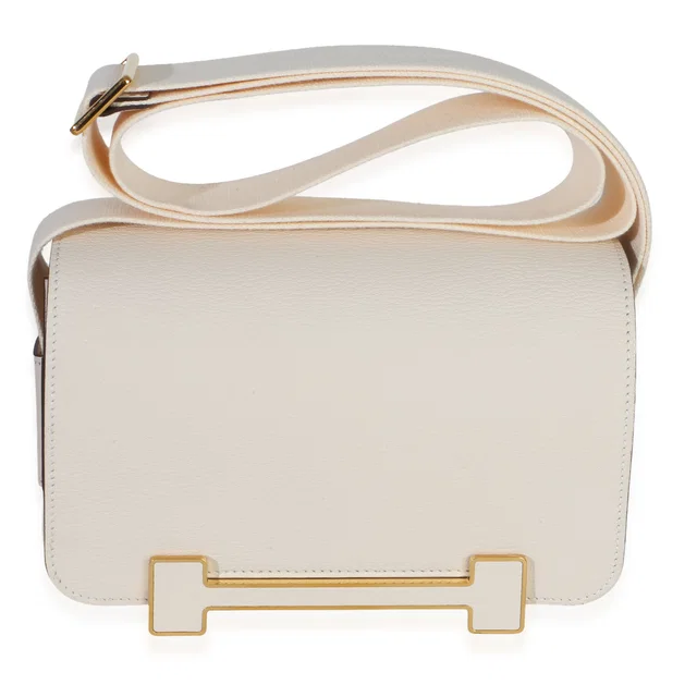 Hermès Nata Chevre Mysore Geta Ghw White Leather Handbag in White Goatskin from HEWI