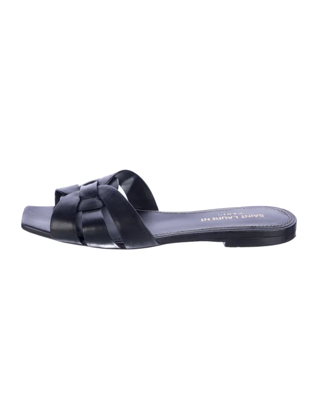 Saint Laurent Leather Slides in blue Leather from The RealReal