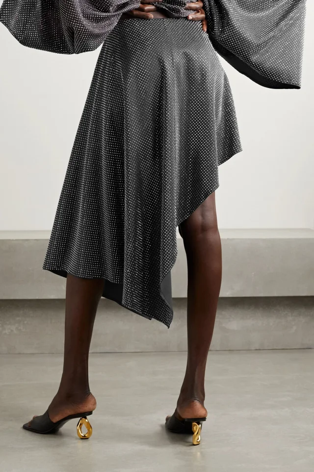 Stella McCartney Asymmetric Crystal-Embellished Crepe Midi Skirt in Grey, photo 3 of 4 from THE OUTNET