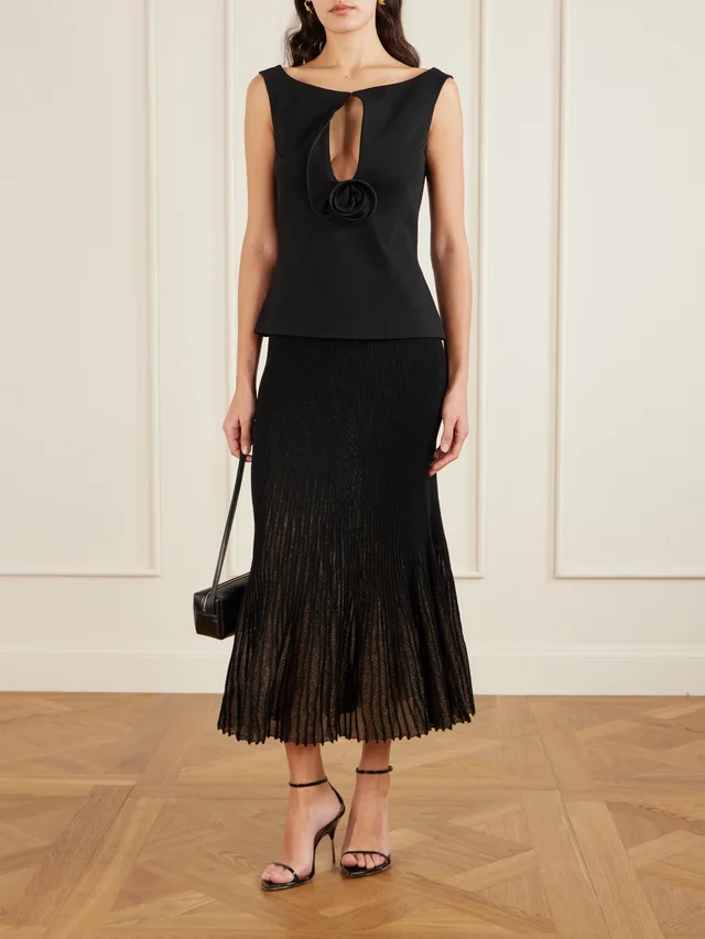 ULLA JOHNSON Vera pleated metallic ribbed-knit midi skirt in Black, photo 2 of 2 from NET-A-PORTER (Canada)