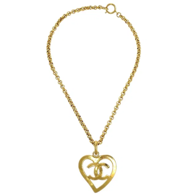 Chanel 1995 Gold CC Heart Cutout Pendant Necklace in Gold from AMORE Vintage Tokyo