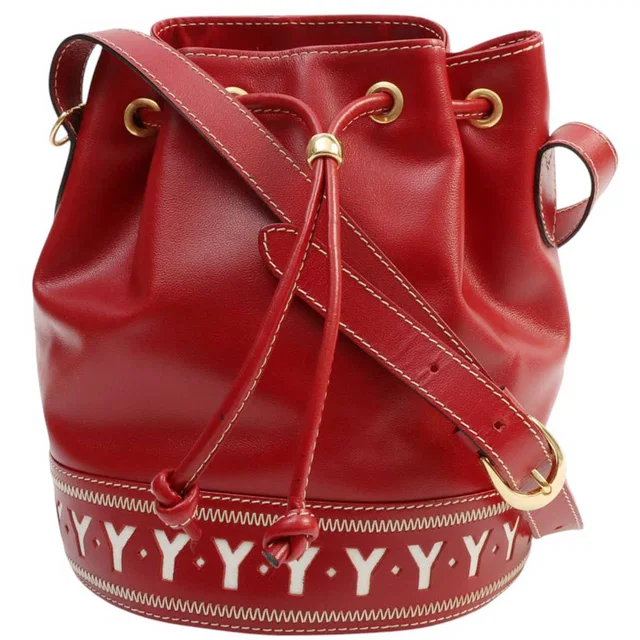 Saint Laurent Y-cut logo charm drawstring shoulder bag Bordeaux in Burgundy Leather from VINTAGE QOO TOKYO
