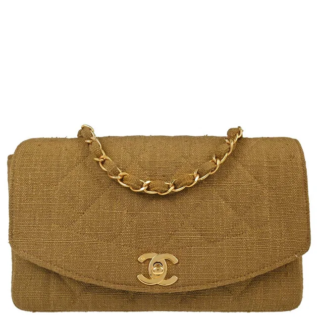 Chanel 1991-1994 Brown Linen Small Diana Shoulder Bag in Brown from AMORE Vintage Tokyo
