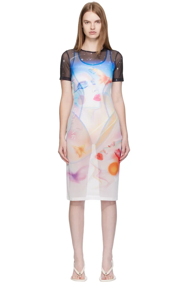 Multicolor Printed Mesh Midi Dress, image 1 of 1 from SSENSE