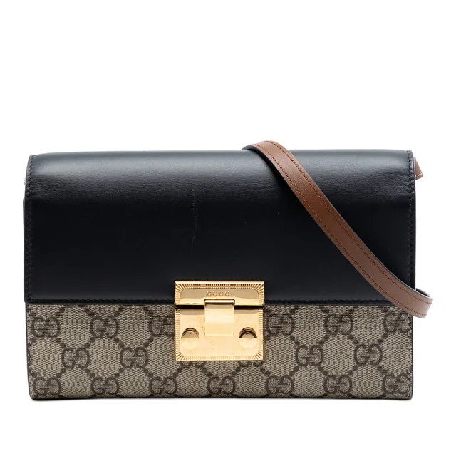 Beige Gucci Small GG Supreme Padlock Wallet on Strap Crossbody Bag in Beige Coated canvas from Designer Revival