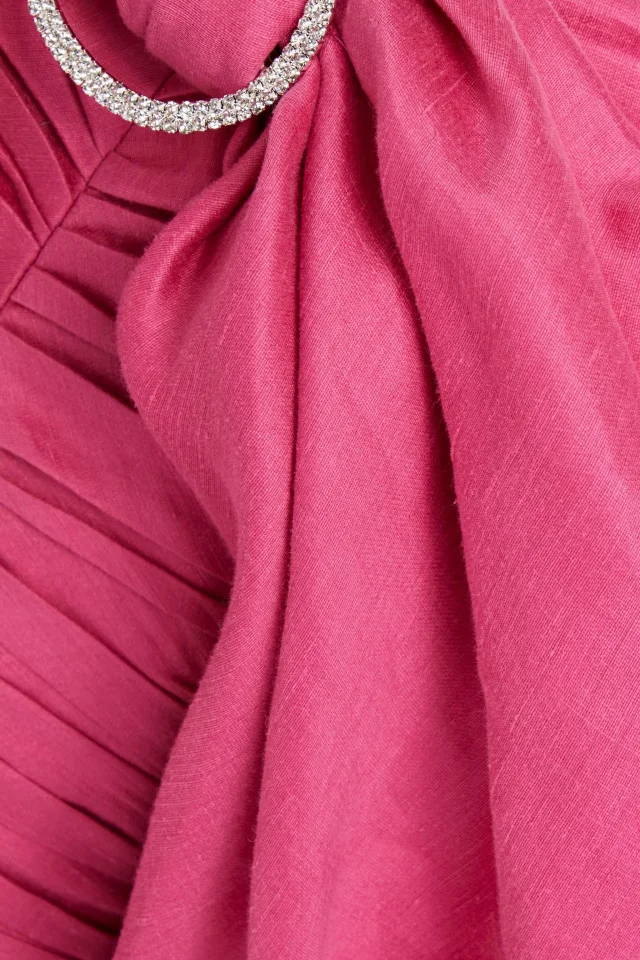 Rasario Off-the-Shoulder Bow-Detailed Ruched Linen-Blend Mini Dress in Pink, photo 4 of 4 from THE OUTNET