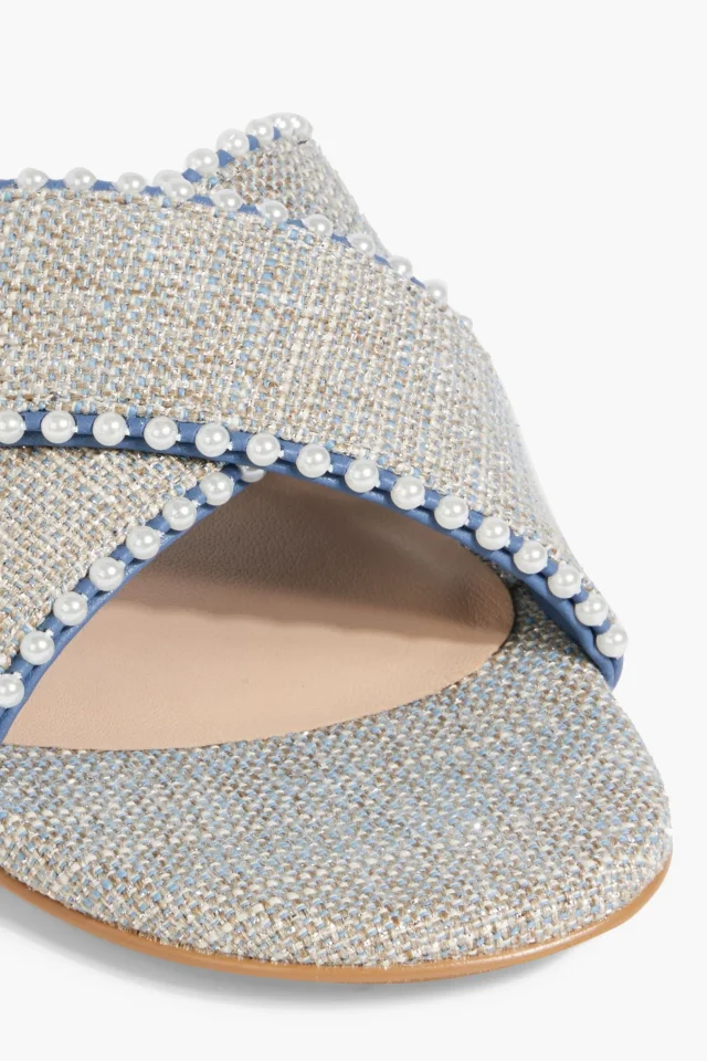 Stuart Weitzman Roza faux pearl-embellished tweed sandals in Blue, photo 4 of 5 from THE OUTNET