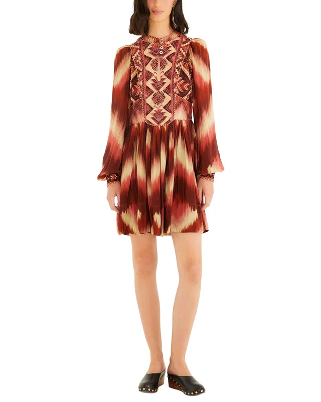 FARM Rio Amanda Stripes Tapestry Red Matelassé Long Sleeve Mini Dress, image 1 of 1 from Rue La La