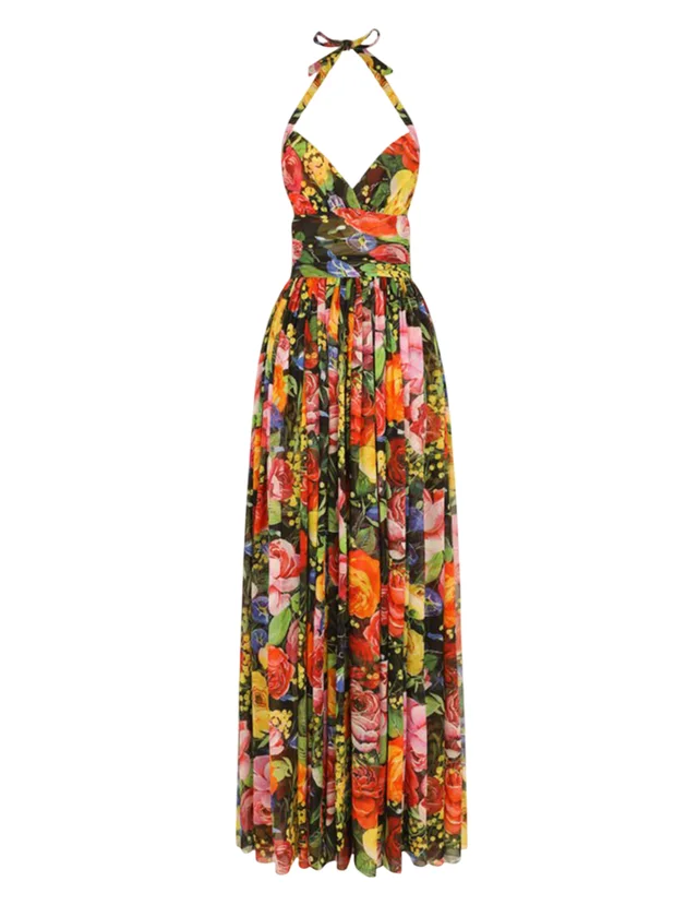 D&G Floral Silk Chiffon Halter Gown in Silk from Revivre Luxury Consignment
