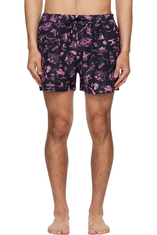 Paul Smith Black & Pink 'Travel Stories' Swim Shorts, image 1 of 1 from SSENSE
