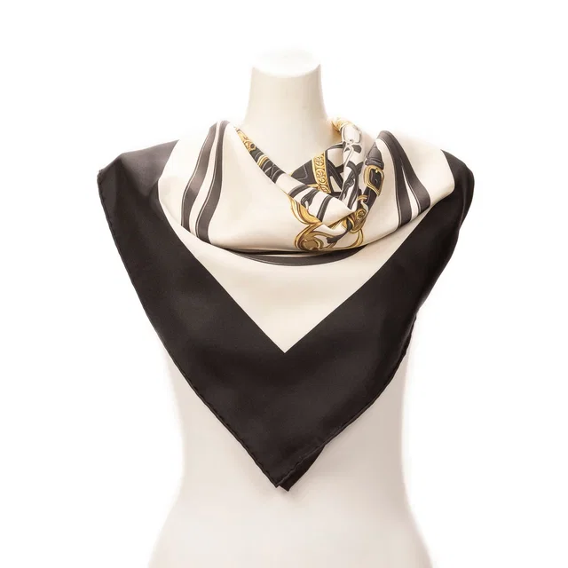 Hermès Scarf Black Ivory Twill Silk in Black Silk from The Reluxe