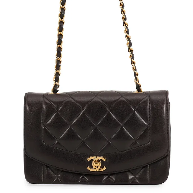 Chanel Diana Chain Shoulder Bag Dark BrownA01164 Lambskin Size 23 in Lambskin from GALLERY RARE