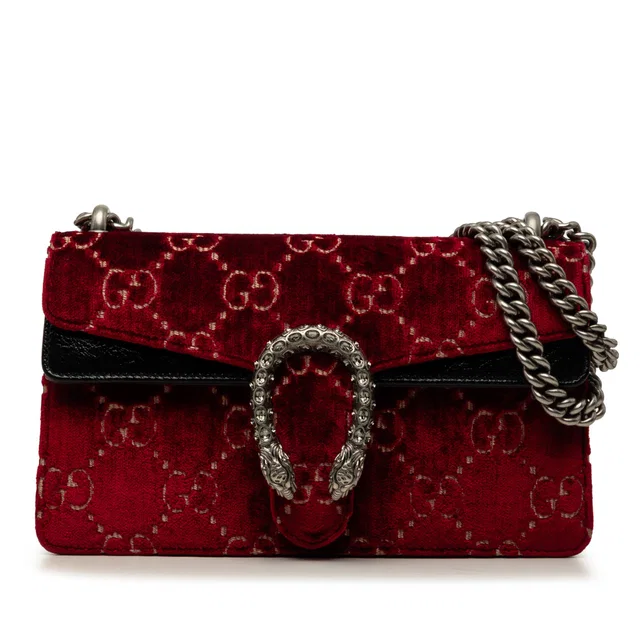 Red Gucci Medium GG Velvet Dionysus Crossbody in Red Velvet from Designer Revival