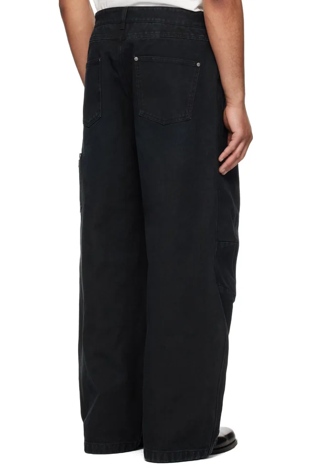 WOOYOUNGMI Navy 3D Wide Dyed Jeans, photo 3 of 4 from SSENSE