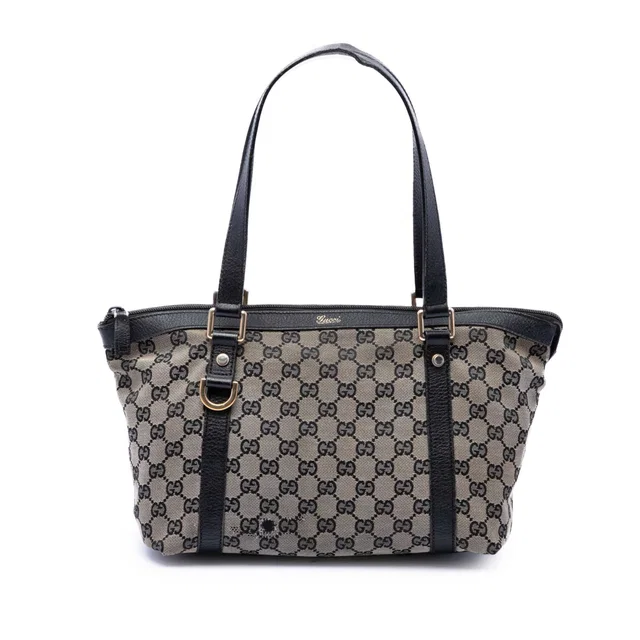 Grey Gucci GG Canvas Abbey D Ring Tote in Grey Canvas from Designer Revival