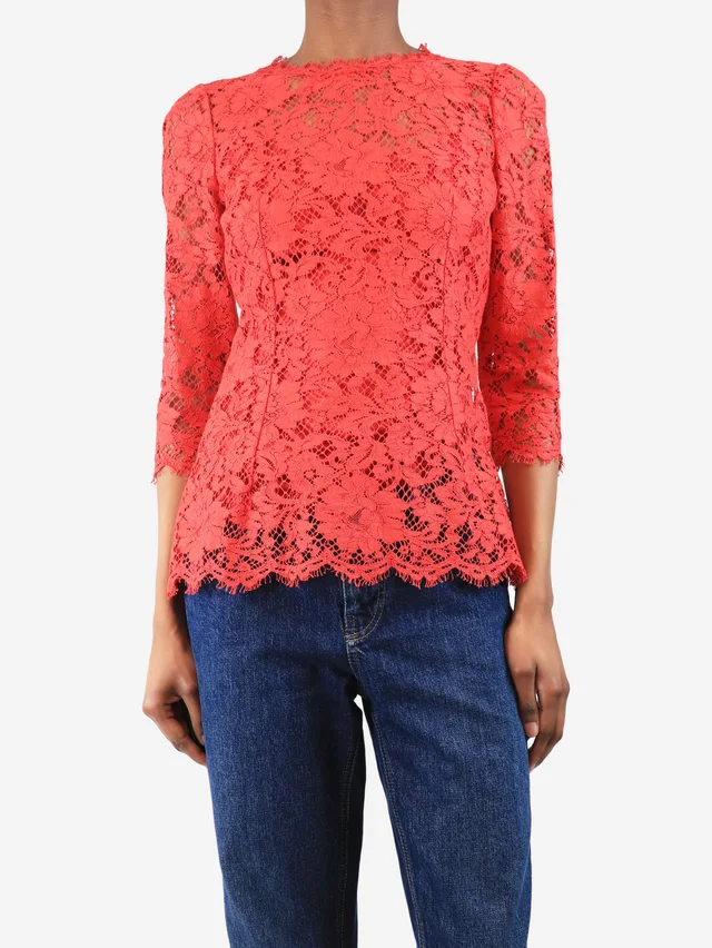 Dolce & Gabbana Red lace top with slip - size UK 6 in Red Silk from Sign of the Times