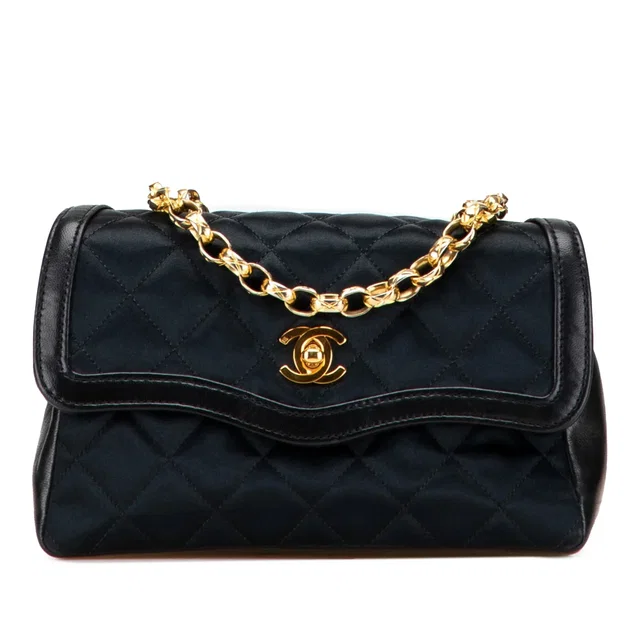 Black Chanel CC Quilted Satin Bijoux Chain Single Flap Crossbody Bag in Black Satin from Designer Revival