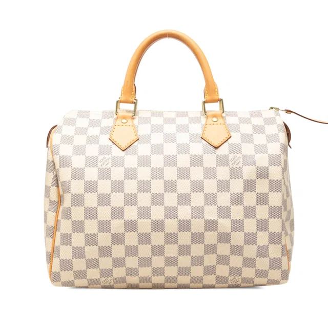 White Louis Vuitton Damier Azur Speedy 30 Boston Bag in White Canvas from Designer Revival