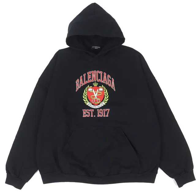 Balenciaga Distressed college logo print Cotton Hoodie from LuxUness