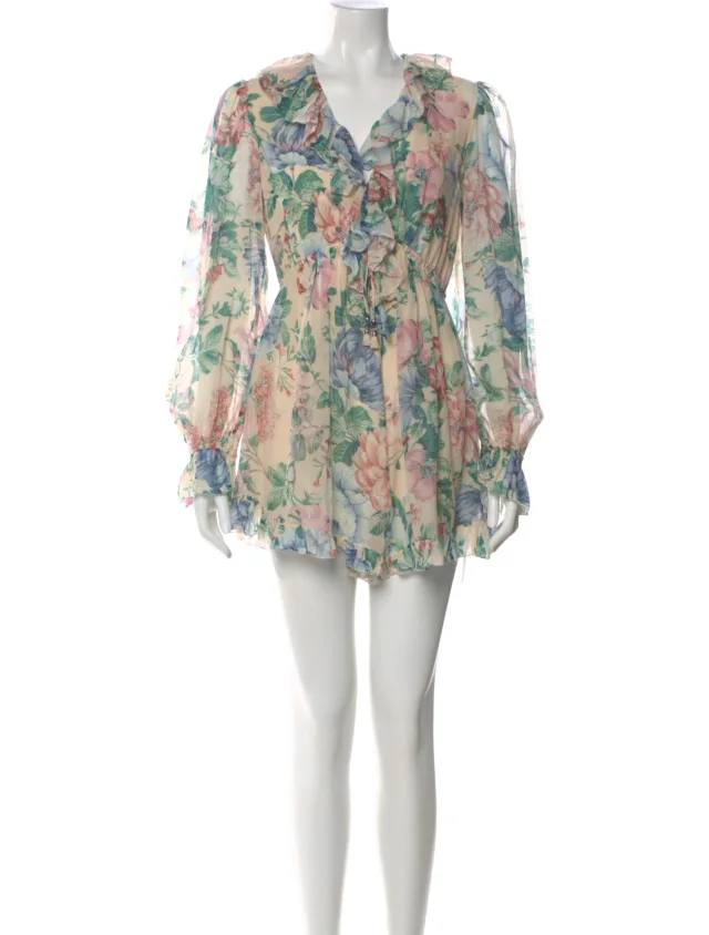 Zimmermann Floral Print V-Neck Romper from The RealReal