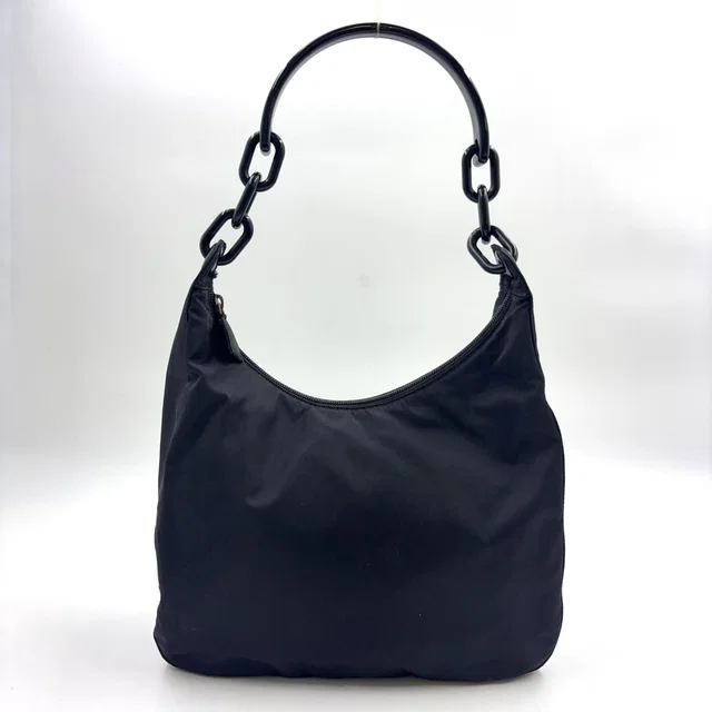 Prada Chain Nylon Black Bag Silver in Black Nylon from The Reluxe