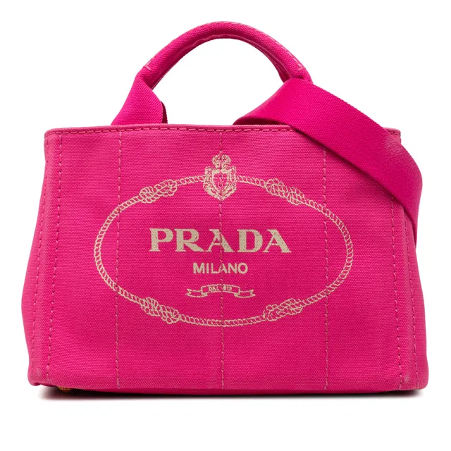 Pink Prada Small Canvas Canapa Logo Tote Satchel in Pink Canvas from Designer Revival