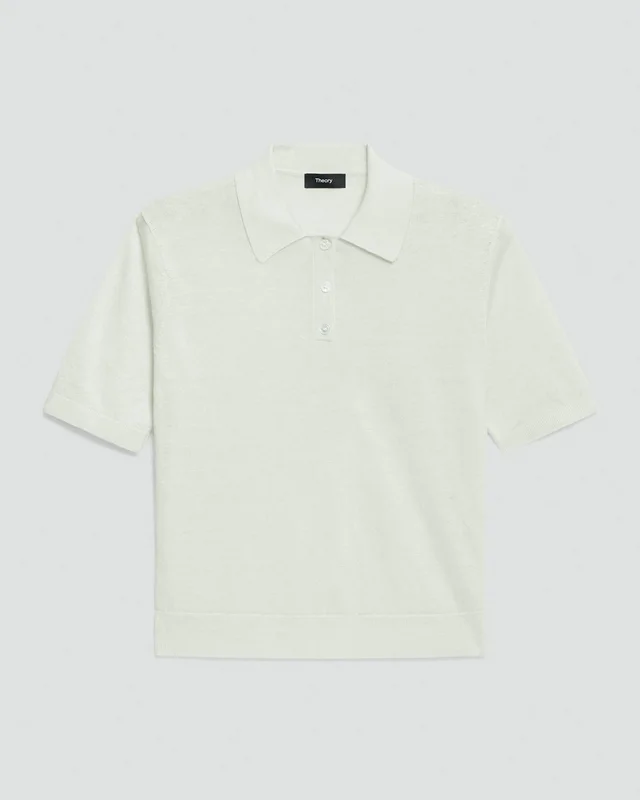 Theory Sheer Polo Shirt in Linen Knit in LIGHT SEA GLASS, photo 7 of 14 from Theory