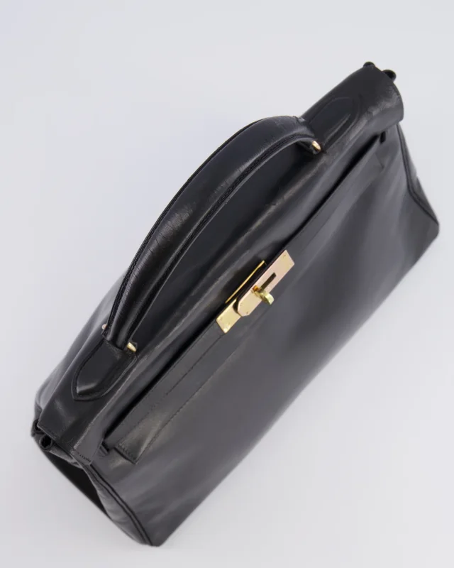 Hermès Vintage Kelly 32 Retourne Bag in Black Box leather from Sellier, photo 19 of 22