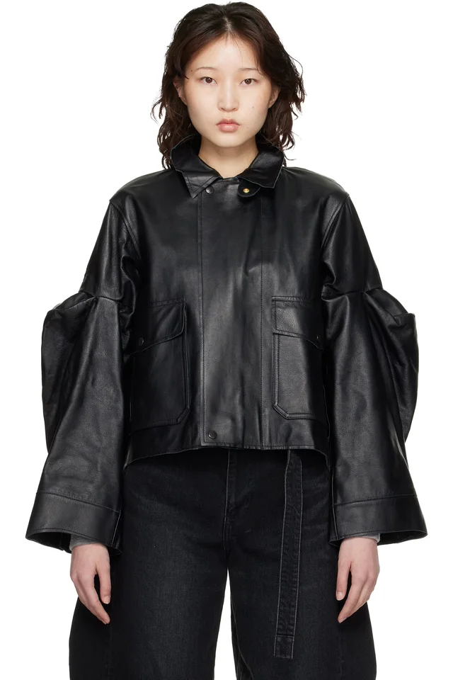 Black Leather Blouson Jacket, image 1 of 1 from SSENSE