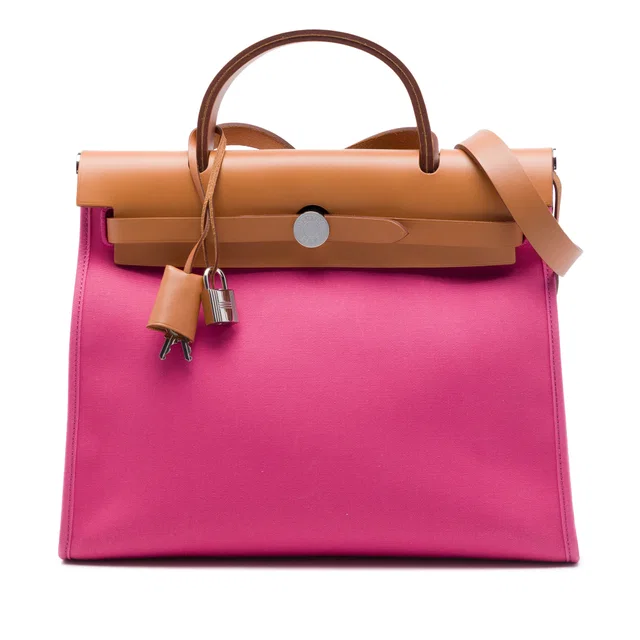 Pink Hermès Toile Herbag Zip 31 Satchel in Pink Canvas from Designer Revival