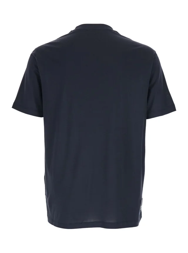Emporio armani Blue Crew Neck T-Shirt with Logo Embroidery on the Front in Cotton Blend for Men in Blue 70% Lyocell 30% Cotton, photo 3 of 5 from Gaudenzi Boutique