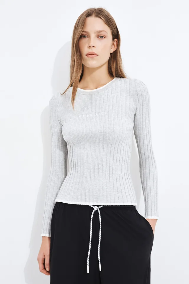 Athletica Long Sleeve Rib Knit Top in Grey from Aje, photo 1 of 1